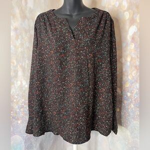 Christopher & Banks Pullover Blouse Tunic XL Multi color Black Background